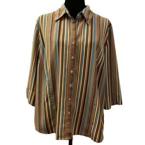 Covington Striped Button-Down Blouse – Size 1X